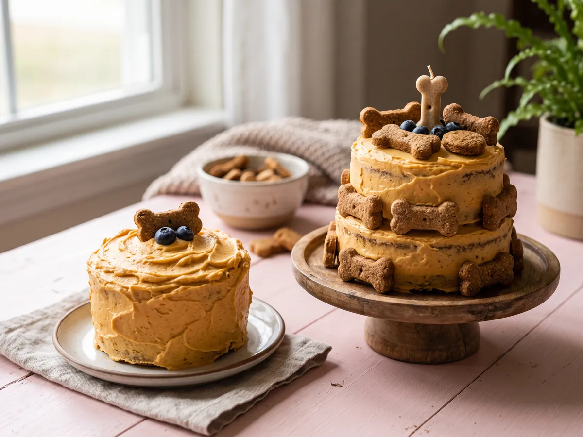 Smash cup classic round and layer dog birthday cakes with pumpkin frosting