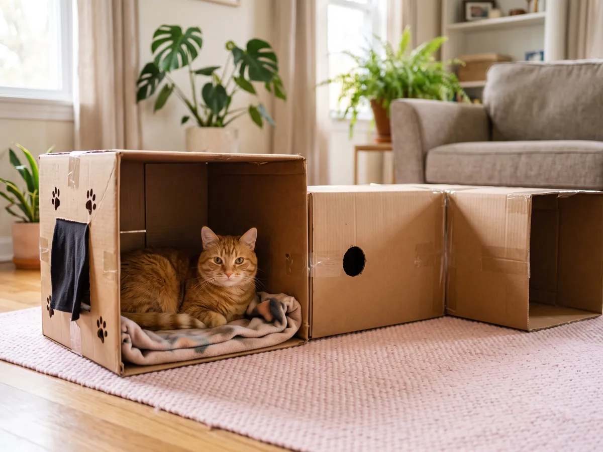 Single box den beside double box tunnel with peek hole