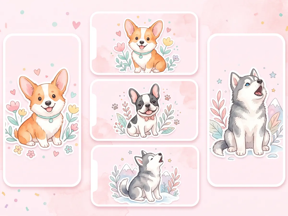 Corgi french bulldog and husky wallpaper variants with size crops