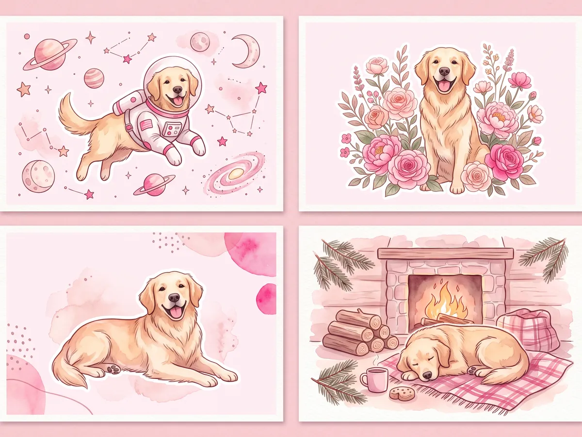Four golden retriever wallpaper moods astronaut floral minimal cabin
