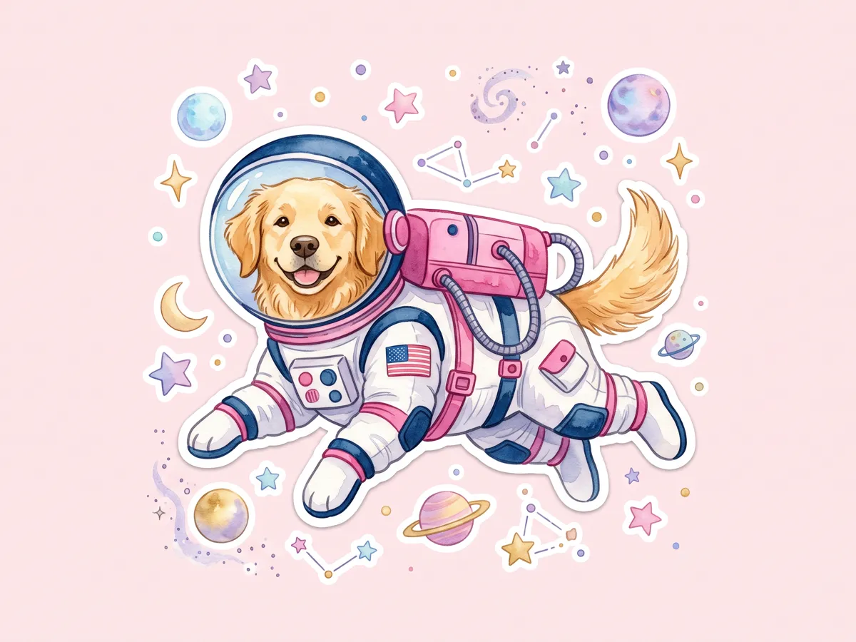 Golden retriever astronaut phone wallpapers in pastel tones