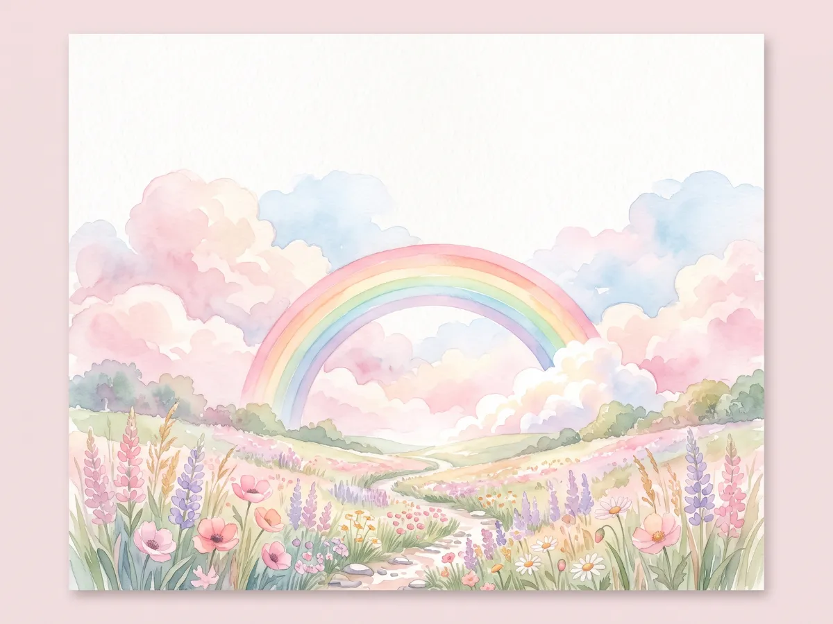 Soft watercolor rainbow bridge memorial frame with white space for quote